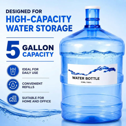 5 Gallon Water Bottle With Easy Grip Handle BPA Free Durable Plastic Jug For Top And Bottom Load Water Dispensers
