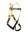 Full body harness from Rooftop Safety Kit With 50 Foot Vertical Lifeline Assembly, Reusable Temporary Anchor, and Yellow Storage Bucket.