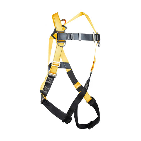 Full body harness from Rooftop Safety Kit With 50 Foot Vertical Lifeline Assembly, Reusable Temporary Anchor, and Yellow Storage Bucket.