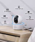 2K Indoor Security Cam With 360 Degree View For Pets And Baby, Night Vision, Built In Siren, Local SD Storage, 2.4G WiFi