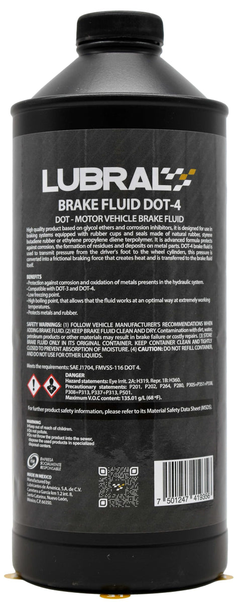 DOT 4 Brake Fluid With High Boiling Point For Heavy Duty Hydraulics, Rock Solid Stability For Metal And Rubber Seals, Disc And Drum System Ready, Keeps Brakes Smooth And Reliable, 1 Qt Single Pack