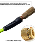 Close-up of Air Hose 3/8 In By 10 Ft Beefed-Up Heavy Duty Hybrid Air Compressor Hose with 1/4 In Solid Brass Male Fitting