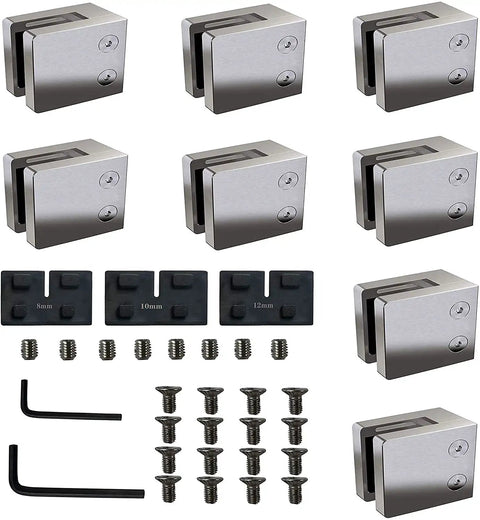 Heavy Duty Glass Clamps Kit, 8 Pcs, 1.8 Inch Square Stainless Steel 316 Glass Clips With Rubber Gaskets for Frameless Glass Railings
