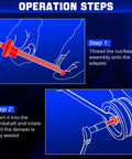 Diagram showing steps to use Long Reach Crank Pulley Underdrive Damper Installation Tool Kit on V8 V6 engines