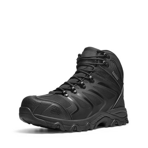 All Black Steel Toe Waterproof Work Boots For Men With Rugged Construction Durable Toe Cap ASTM 2413 18 Safety Rating And Slip Resistant Sole Armadillo STL Built Tough For The Jobsite