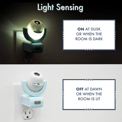 Disney Frozen 2 LED Projector Night Light With Plug In Dusk To Dawn Sensor showcasing on and off modes in dark and light settings