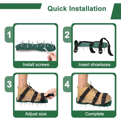 Step-by-step installation guide for Heavy Duty Lawn Aerator Shoes With Adjustable Straps Spiked Sandals for lawn care.