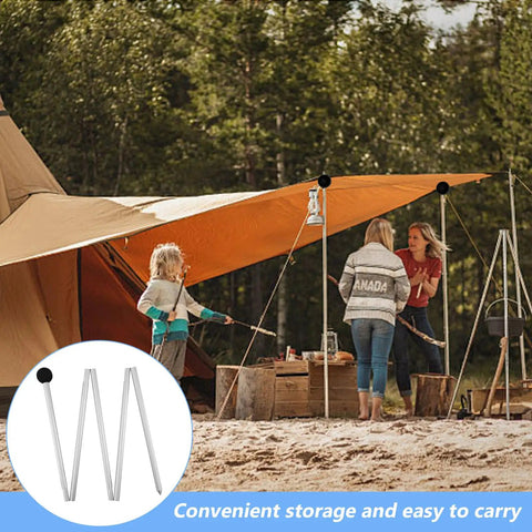 Beach Tent Poles Replacement 6.56 Ft Foldable Aluminum Alloy Tarp Poles With Ground Stakes shown supporting beach canopy
