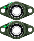 2-Pack UCFL201-8 One Half Inch Bore Flange Bearing Units with Cast Iron Housing, 2-Bolt Mount, green set screw locking