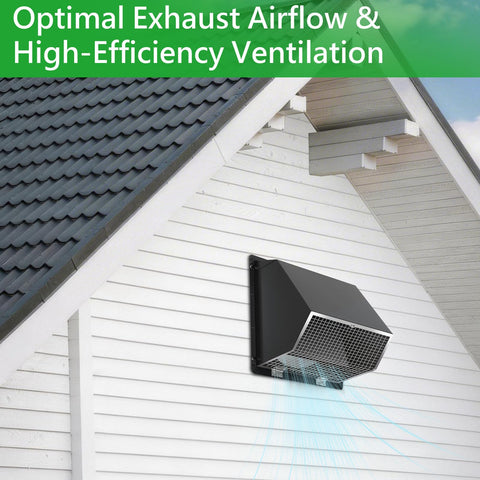 12 Inch Wall Vent Hood With Screen And Damper Cap For Outdoor Exhaust Heavy Duty Venting For HVAC Duct Dryer And Range Hood shown on white house exterior