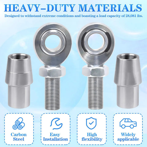 3/4-16 Heim Joint Rod End Set With Right Hand And Left Hand Threads Includes Lock Nut And Bushing, easy install, carbon steel