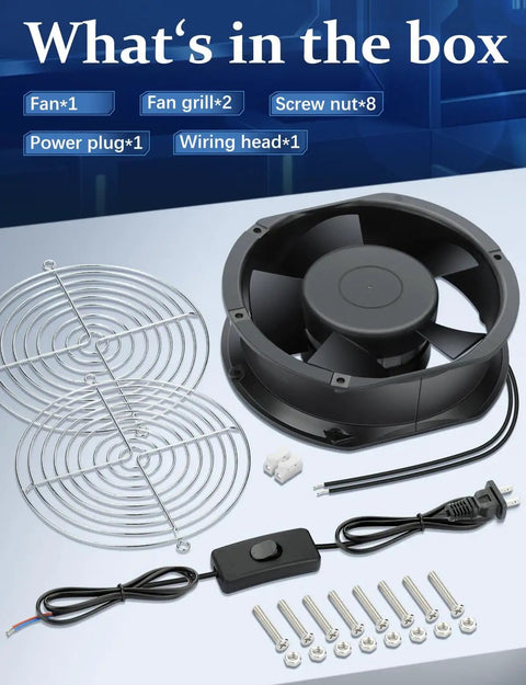 Beefy 110V 120V Axial Fan With Dual Ball Bearings And Switch, 172Mm, accessories included for DIY applications