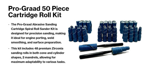 50 Piece Zirconia Abrasive Sanding Cartridge Spiral Roll Sander Kit with Mini Cone and Cylinder Rolls displayed
