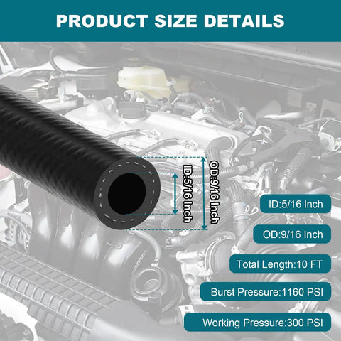 5/16 Inch ID Fuel Line Hose, Ten Foot Long, 302 PSI Push Lock NBR Rubber Fuel Hose For Automotive Use, diagram view