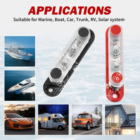 Heavy Duty 150A Bus Bar Power Distribution Block With Cover, 12V Marine And Gearhead Approved for diverse applications.