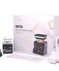 Ultra Compact Mini Hot Plate Soldering Preheater With OLED Display, 60W Power, box and accessories, on white background