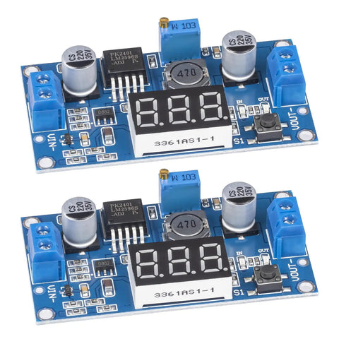 Adjustable LM2596 Buck Converter Module 4 To 40V Input 1.25 To 37V Output With LED Voltmeter Display Two Pack