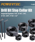 Must Have 7 Piece Drill Bit Depth Stop Collar Set With Hex Keys, Adjustable Precision Depth Control From 1/8 Inch To 1/2 Inch, Imperial Size