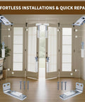 Image showing components of 2 Pack Bifold Door Hardware Repair Kit for folding closet doors with pivots, wheels, brackets, screws.