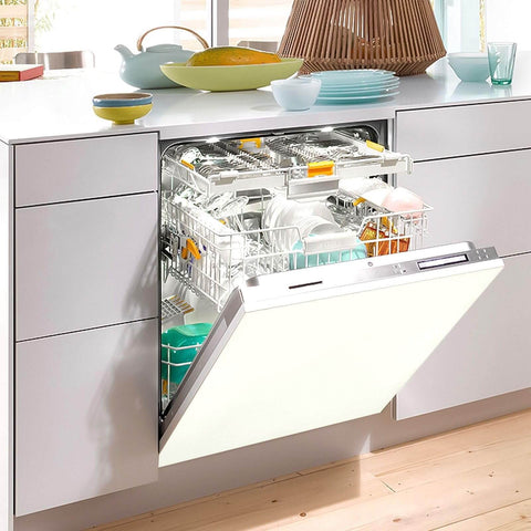 Dishwasher with Ivory Magnetic Cover For Dishwasher And Refrigerator Door Front Ultra Strong PVC Coated Magnetic Sheet One Sheet 23 By 26 Inch Panel Custom Fit For Most Dishwashers Fridges And Washers Easy Stick On Decor installed, open