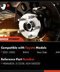 Rear Wheel Bearing And Hub Assembly 5 Lug Set For Toyota RAV4 AWD 2001 Through 2005 2 Pack Fits 2001 2003 Base Submodel And 2004 2005 AWD Only Heavy Duty Ball Bearing For Strong Load Handling And Smooth Quiet Ride installed view