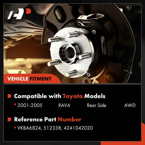 Rear Wheel Bearing And Hub Assembly 5 Lug Set For Toyota RAV4 AWD 2001 Through 2005 2 Pack Fits 2001 2003 Base Submodel And 2004 2005 AWD Only Heavy Duty Ball Bearing For Strong Load Handling And Smooth Quiet Ride installed view
