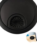 Zinc Alloy Desk Grommet For Wire Organization And Cable Management, black 53mm hole cover, shown in close-up view and installed on desk