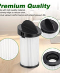 Top Shelf Hepa Pre Motor Filter Replacement For Eyevac And Neovac Elite Touchless Stationary Vacuum Cleaners showing black top, white pleated material.