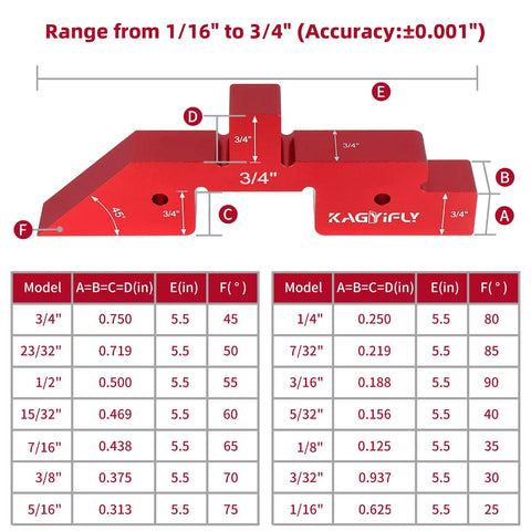 14 Piece Aluminum Setup Blocks For Woodworking Height Gauge Set With Size Chart and Accuracy Details