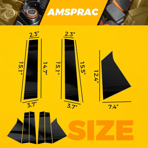 AMSPRAC door pillar covers for Chevrolet Malibu 2016-2021; glossy black exterior trim, 6-piece set