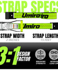 Top Shelf Ratchet Tie Down Straps With Flat Hooks 2 Inch By 15 Feet 10000 Pound Breaking Strength 4 Pack showing strap specs and design.