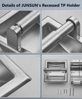 Recessed Toilet Paper Holder Built For Mega Rolls, 100 Percent 304 Stainless Steel With Brushed Nickel Finish, Square 6x6 Design
