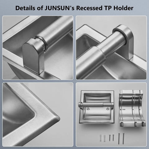 Recessed Toilet Paper Holder Built For Mega Rolls, 100 Percent 304 Stainless Steel With Brushed Nickel Finish, Square 6x6 Design