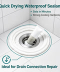 Top Drawer Heavy Duty Wall Putty And Plumber Sealant delivers tough waterproof sealing around drain for quick repairs.