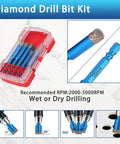 Diamond Drill Bit Set 5 Piece Pro Grade For Tile Glass Ceramic Porcelain Marble Granite Quartz With 1/4 Inch Hex Shank