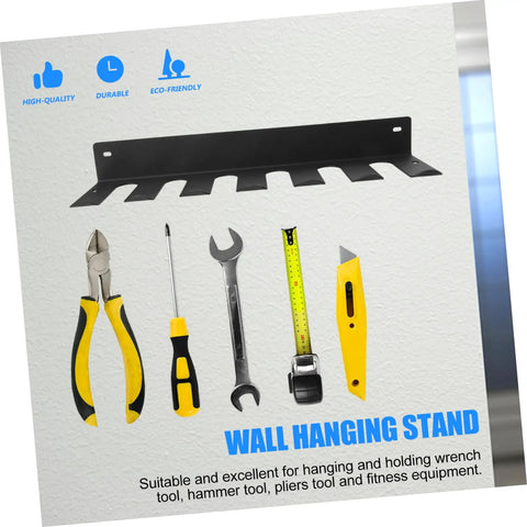 Badass Heavy Duty Wall Mount Garage Tool Shelf Solid Iron Storage Rack Saves Vertical Space Multi Functional Organizer shows pliers, screwdriver, wrench, tape measure, and utility knife.