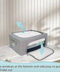 Gray storage bin with clear front and top windows, part of Three Pack Grab And Go Clothes Storage Bins Set With Stackable Foldable Organizer Boxes Sturdy Metal Frame Clear Window Zipper And Label Holder Odorless Eco Oxford Cloth 22L Each Gray.