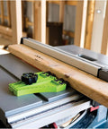Portable Saw Featherboard Crafted For 5/8 Or 3/4 Slot With Rock Solid Eva Foam, positioned on a table saw with wood.