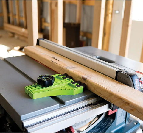 Portable Saw Featherboard Crafted For 5/8 Or 3/4 Slot With Rock Solid Eva Foam, positioned on a table saw with wood.