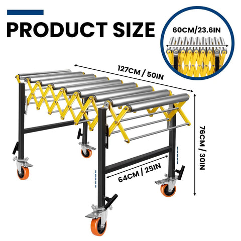 Heavy Duty Adjustable Roller Conveyor With Expandable Flex Deck And Smooth Glide Wheels Built Tough 660 Lb Capacity Product Size Dimensions