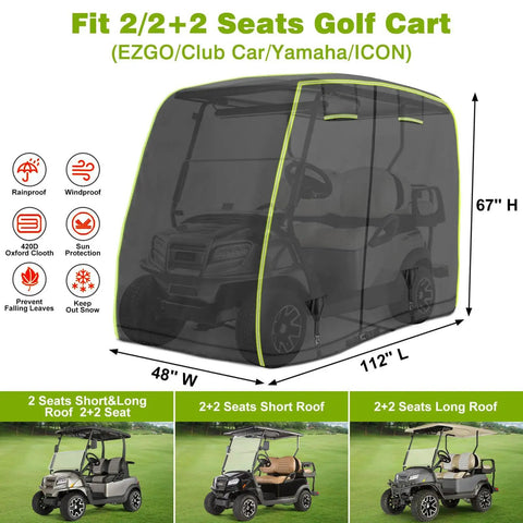Universal 2 To 4 Passenger Golf Cart Cover With Reflective Strips All Weather Protection Waterproof graphic