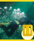 Dive gear with four 2.2 lb rubber-coated dive weights on nylon belt underwater for freediving, spearfishing, and scuba, fits 32-52 inch waists.