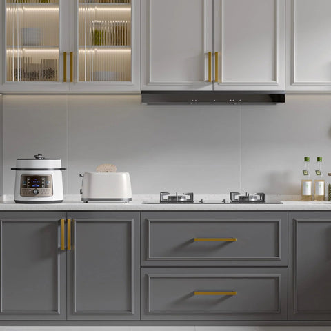 Champagne Bronze Cabinet Pulls Two And A Half Inch Brushed Bronze Drawer Handles 10 Pack in modern kitchen setting