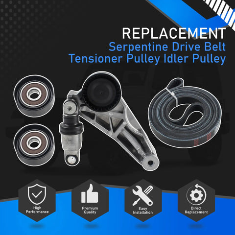 Jeep Wrangler Beefed Up Serpentine Drive Belt Tensioner Pulley Idler Kit For Three Point Six Liter V6 Engines Compatible With 2012 2017 JK And 2018 Wrangler Replaces 4627038AA KIT image showing kit components