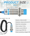 Two Pack Inductive Proximity Sensor M18 PNP NO DC 6 36V 300mA 8mm Sensing Distance 3 Wire specifications