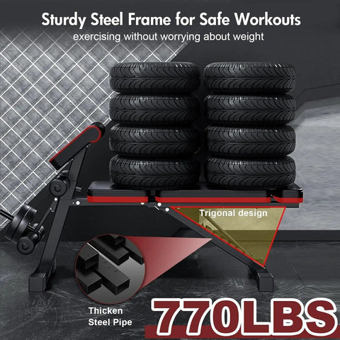 770 lbs capacity 4 In 1 Adjustable Weight Bench With Leg Extension Foldable Incline Decline Bench Press Roman Chair Steel Frame