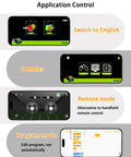 App control features for Power Functions RC Kit For Technic Builds, showing modes and programmable interface on smartphone screens.
