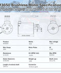 M3650 3100KV Brushless RC Motor With 3.175mm Shaft Waterproof And Beefy High Speed Aluminum CNC Heat Sink specs chart