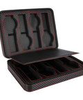 Premium Eight Grid Watch Display Tray With Genuine Leather Exterior And Heavy Duty Divider Plate For Smart Countertop Flex And Scratch Proof Setup To Keep Your Collection Locked In Style - Open view of organizer with four slots.