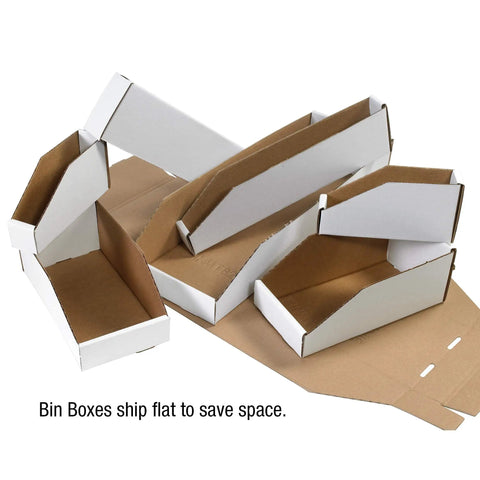 Jumbo Open Top Bin Boxes 8 In X 12 In X 8 In White Pack Of 25 High Sides For Large Bulky Parts Heavy Duty 200 ECT Corrugated Storage Bins Great For Organizing Workshop Parts And Bulk Storage Needs, flat packed on white background